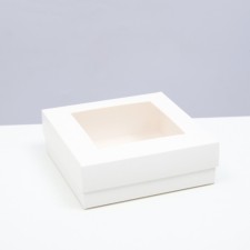 The box is folding, the lid is, with the window, white, 15 x 15 x 5 cm