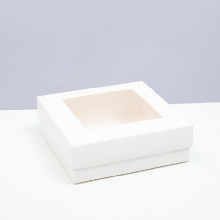 The box is folding, the lid is, with the window, white, 15 x 15 x 5 cm