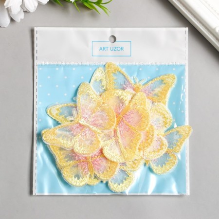 Decor for creativity Textile Embroidery "Bolto-pink butterfly" 4.3x5.5 cm-2