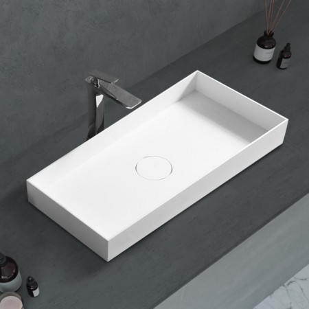 ABBER STEIN AS2622 sink, invoice, 800x380x100 mm, artificial stone, white