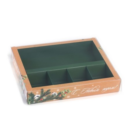 Box for 4 sweets and chocolate with cells "Happy New Year!" 18.8 x 15.7 x 3 cm, New Year-1