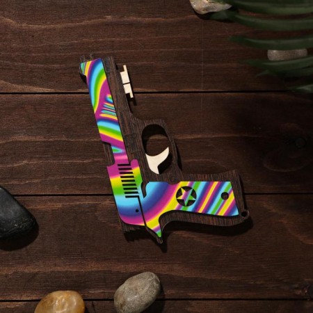 Wooden souvenir "Rezin -shot, rainbow lines" + 4 elastic bands-2