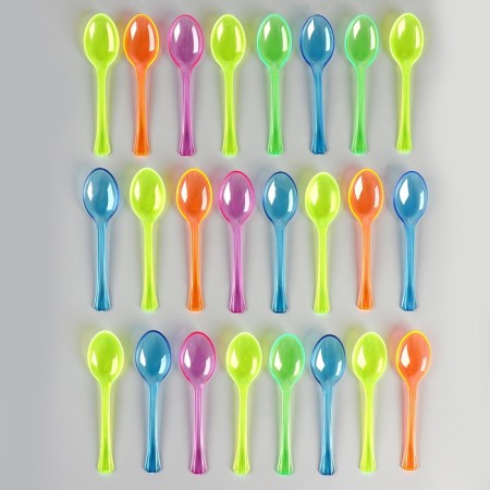 Tablespoons are plastic, in the set is 24 pieces, the colors of mix-1