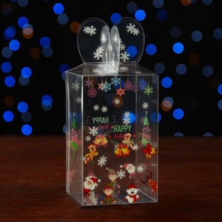 New Year. Box gift New Year's folding PVC "Merry Santa Claus" 6 x 6 x 10 cm.