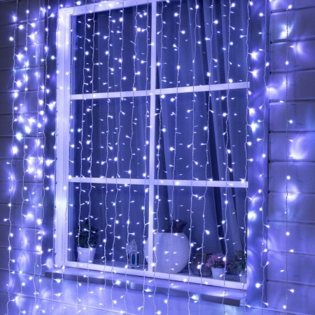 Garland "Curtain" 2 × 6 m, IP44, UMS, white thread, 1440 LED, white glow, flicker, 220 V
