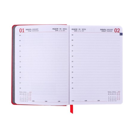 Dated diary 2025, A6+, 176 sheets "Lyon", solid cover, pancake embossing, with liesa, block 80 g/m2, red-10