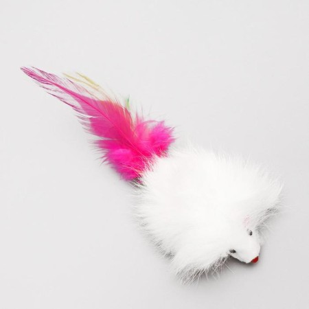 Natural fur mouse, 7.5 cm, white-3