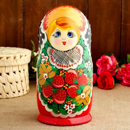 Matryoshka "Khokhloma", red dress, 10 puppet, 26 cm-2
