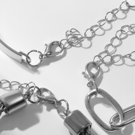 Bracelets set 3 pcs. "Chains" quartet, silver color-1