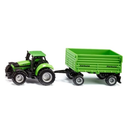 Siku Deutz-Fahr tractor with a four-wheeled trailer-1