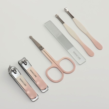 Manicure set, 6 items, in case, beige/peach color-3