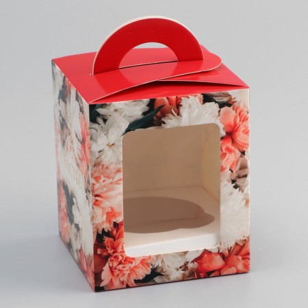 Box for 1 cupcake, "flowers", 9.2 x 9.2 x 11.1 cm, confectionery packaging-1
