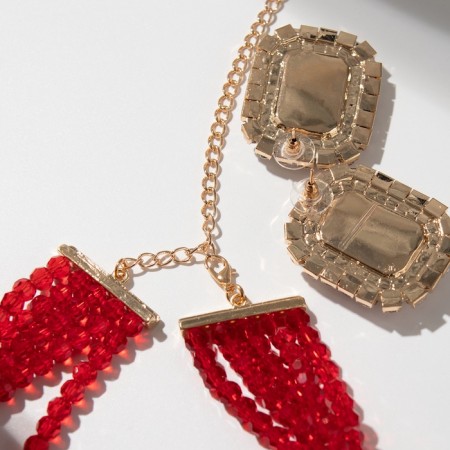 Set 2 items; Earrings, Knock Luxury Large Stone, Red color in gold, 42 cm-2