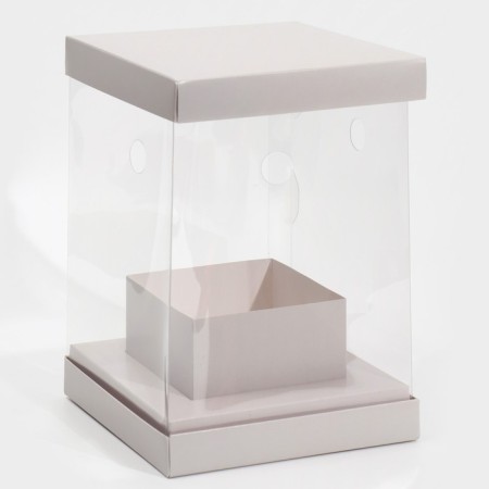 Gift box for flowers with a vase and PVC windows folding, packaging, "gray", 16 x 23 x 16 cm-2