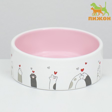 Ceramic Love and Cats bowl 300 ml 12.5 x 4.5 cm, pink-white-1