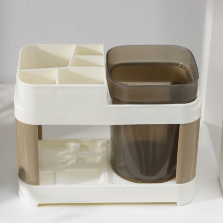A stand for toothbrushes and paste with one glass, 15 × 7 × 12 cm, the color of coffee with milk-2