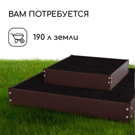 Galvanized flowerbed, 2 tiers, 50 × 50 cm, 100 × 100 cm, chocolate, “quadro”, Greengo-4