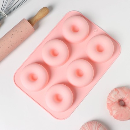 Baking uniform “Donut”, silicone, 26 × 18 cm, 6 cells, 7 × 2.8 cm, pink color-1