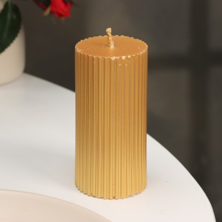 Candle-cylinder with faces, 5x10cm, gold, 6 hours-1