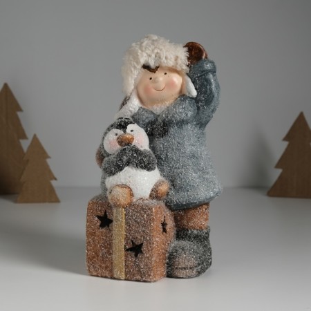 Souvenir Ceramics Light "Baby in a gray coat, with a penguin on the gift" 12x6.5x20 cm