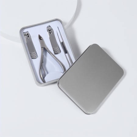 Manicure set, 5 items, in a metal case, silver color-6
