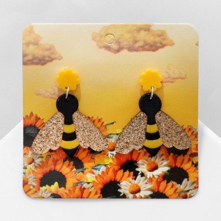 Acryl Earrings "Bees", golden-black color in silver-2