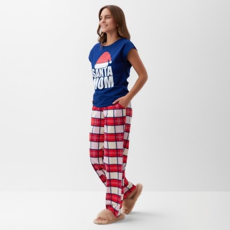 Pajama New Year's Women's KAFTAN "Santa Team", red/blue color, size 44-46-3