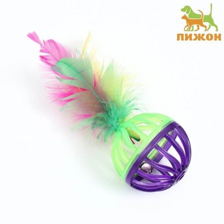 Ball for cats with a tambourine "Hurry with a pen", 4 cm, light green purple