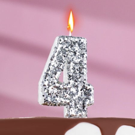 Candle in the cake "Squeezes", number "4", silver, 6.5x4