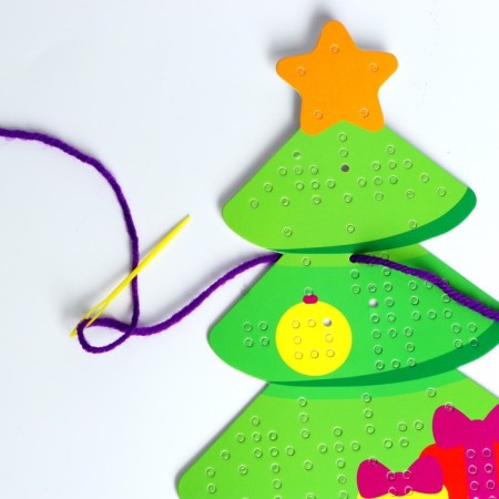 Embroidery with yarn "New Year! Christmas tree "on cardboard with a plastic needle, a New Year's set for creativity-3
