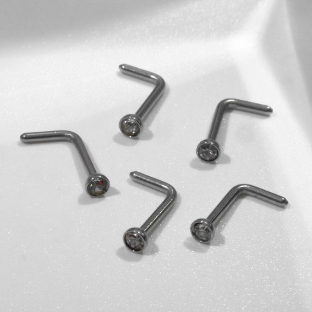 Piercing in the nose (nostille) rectangular, set 5 pcs., L = 7 mm, white color in silver-1