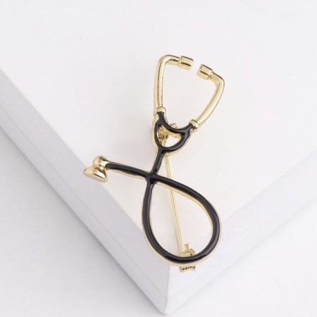Brooch "Stetoscope", black color in gold-2