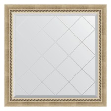 Mirror with engraving in the baguette frame, aged silver with weaving 70 mm, 83x83 cm