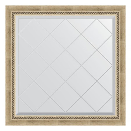 Mirror with engraving in the baguette frame, aged silver with weaving 70 mm, 83x83 cm