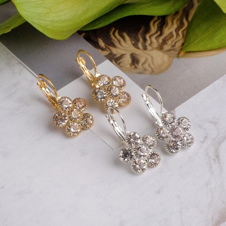 Earrings with rhinestones "Scarlet Flower", color mix-1