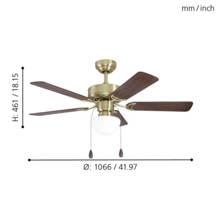 Ceiling fan with CADIZ lamp, 1x40W, E27, steel, brass, glass, white-3