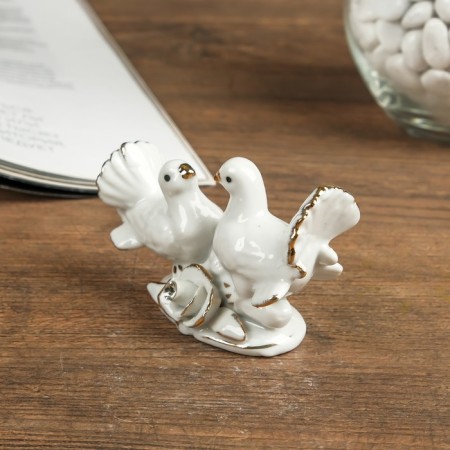 Souvenir Ceramics "Doves with a rose" white, rhinestone 5.8x8.7x4.2 cm-4