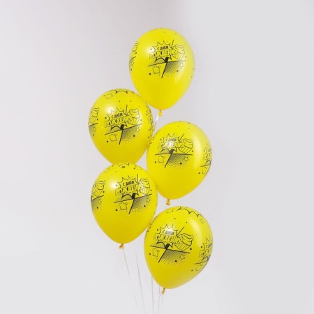 Latex ball 12 “Happy birthday, comic book 2”, pastel, set of 5 pcs., Color yellow-3