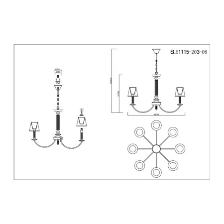 Suspended EVOLUCE lamp. Sle1115-203-08. Vinci. 8x60 watts, E14, 80x80x52 cm, color pink gold-4