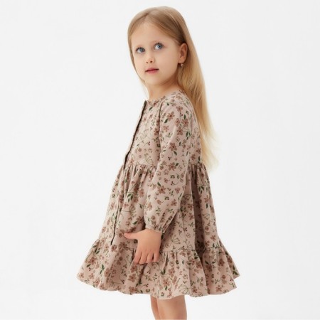 Платье для девочки MINAKU: Cotton collection цвет бежевый в цветочек, рост 98 см-4