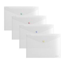 A4 button folder-convert, 160 μm, Erichkrause Glossy Clear, glossy, with a colored button, transparent, mix