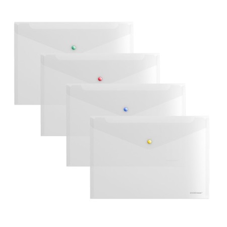 A4 button folder-convert, 160 μm, Erichkrause Glossy Clear, glossy, with a colored button, transparent, mix
