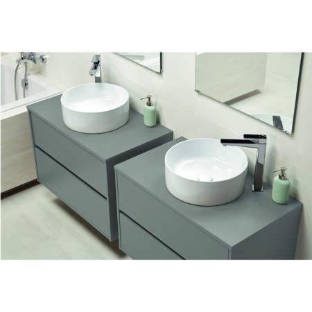 The built -in sink Cersanit Crea 38, Ring, on the countertop, white-3