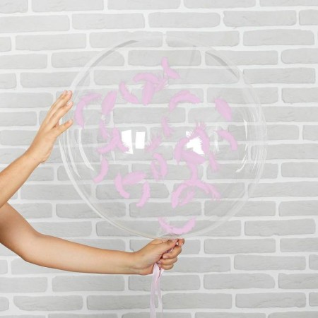 Airy ball 18 "Transparent, pink feathers