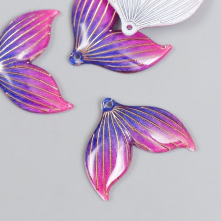 Decor for creativity plastic "Tail of a mermaid with golden lines" purple 3x2.4 cm