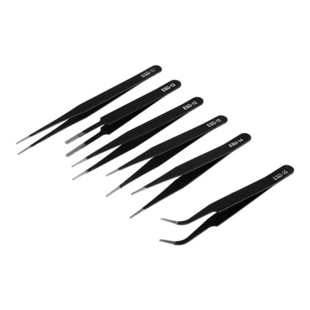 A set of tundra tweezers, antistatic, stainless steel, 6 pcs.