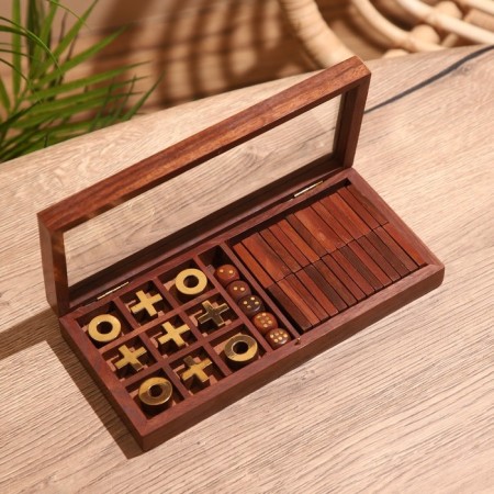 Board game 3V1 (domino + crossbreaks + cubes) 23x10.5x3.5 cm, tree shisham-2