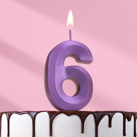 Candle in the Cake "Fine", number "6", purple metallic, 6.5 cm