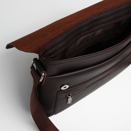 Male business bag, textura, long belt, brown color-5