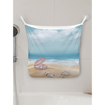 Organizer in a bath on suction cups “A shell with pearls on the sand”, for storing toys and trifles, size 33x39 cm